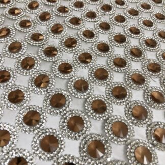 Round clear and golden brown rhinestones iron-on decoration - size 18 x 236 mm - 1 row