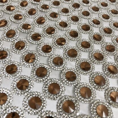 Round clear and golden brown rhinestones iron-on decoration - size 18 x 236 mm - 1 row