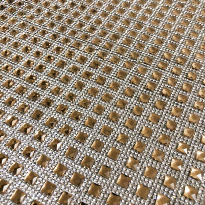 Golden brown square and round clear rhinestones iron-on decoration - size 10 x 235 mm - 5 rows of clear rhinestones