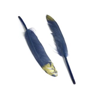 Golden and greyish blue feather - length 110 mm - 2 pieces