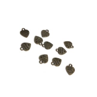 Brass metal heart with Love pendants - size 10 x 13 mm - 10 pieces