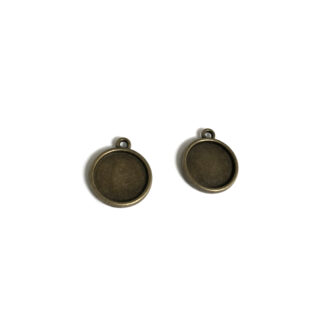 Brass metal round double-sided bezel pendant - size 17 mm - 2 pieces