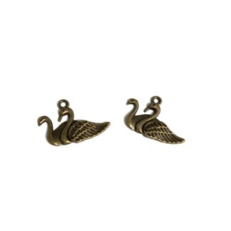 Brass metal swans pendants - size 20 x 29 mm - 2 pieces