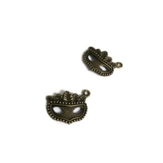 Brass metal feathers mask pendants - size 17 x 21 mm - 2 pieces