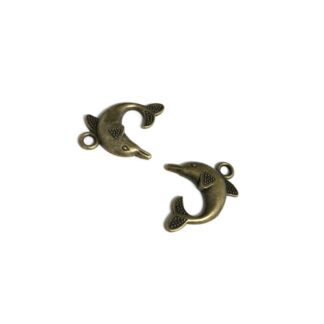 Brass metal dolphin pendants - size 22 x 31 mm - 2 pieces