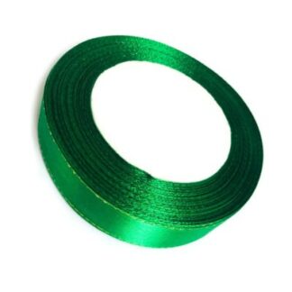 Green satin ribbon with golden edges by metre - width 20 mm