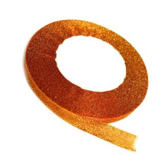 Orange organza ribbon with glittery golden threads by roll - width 10 mm - length 22.86 metres