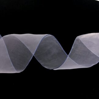 Bluish white organza ribbon with blue edges by metre - width 40 mm