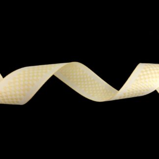 Cream polyester ribbon with yellow checkered pattern by metre - width 25 mm