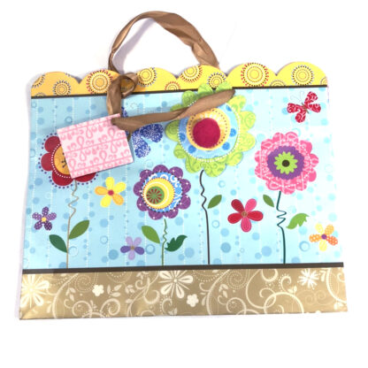 Paper carrier bag with colourful flowers pattern - size 270 x 330 mm