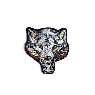 Grey and brown wolf head with green eyes iron-on garment sticker by piece - size 55 x 60 mm