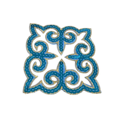 Blue sequins with golden edges square decoration by piece - size 96 mm