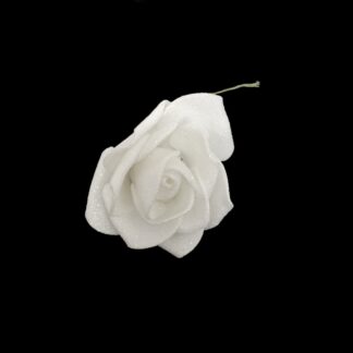 Glittery cream white foam rose with green wire stem - size 60 mm