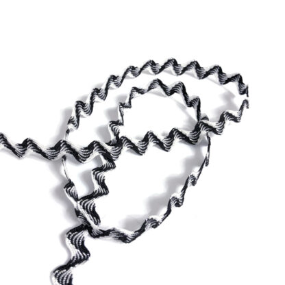 Black and white zigzag trim ribbon with silvery thread by metre - width 8 mm