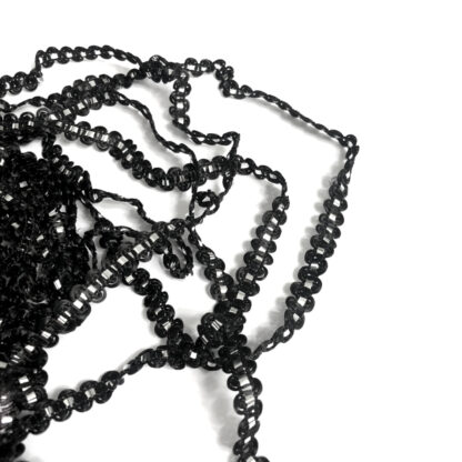 Black lace trim with silvery band by metre - width 8 mm