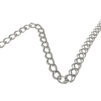 Silvery oval metal link chain by metre - width 9.5 mm