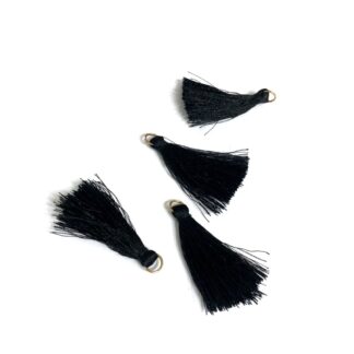 Black tassel with metal ring - length 45 mm - 4 pieces