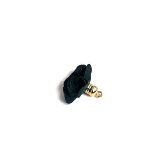 Dark green fabric tassel with golden metal head and ring - size 30 mm