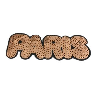 Golden sequins PARIS on black iron-on garment sticker by piece - size 50 x 145 mm