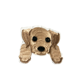 Cream brown and black puppy iron-on garment sticker by piece - size 6 mm