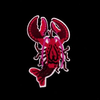 Red brown and pink crab on white iron-on garment sticker by piece - size 55 x 93 mm