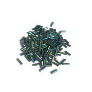 Iridescent green bugle beads - size 1.8 x 6.5 mm - weight 46 g