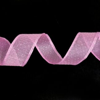 Glittery light pink organza ribbon with satin egdes by metre - width 25 mm
