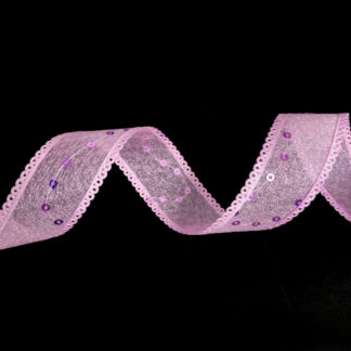 Light pink organza ribbon with sequins and loopy edges - width 25 mm