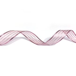 Greyish light pink organza ribbon with shiny stripes and edges by metre - width 15 mm
