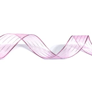 Light pink organza ribbon with silver threads and glittery edges by metre - width 25 mm