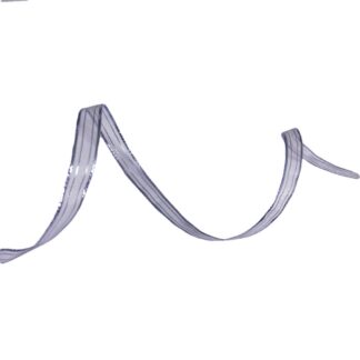 Grey organza ribbon with shiny bluish grey stripes and edges by metre - width 10 mm