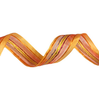 Striped red organza ribbon with yellow satin edges by metre - width 39 mm