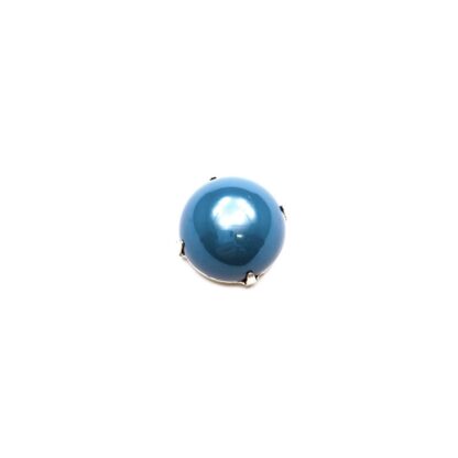 Greyish blue cabochon dome silvery metal base sew-on rhinestone - diametre 25 mm