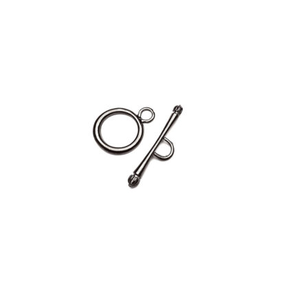 Dark grey metal round toggle clasp - size 19 x 25 mm