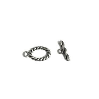 Silvery metal oval toggle clasp - size 12 x 21 mm