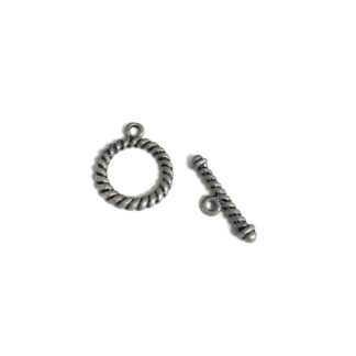 Silvery metal round twisting toggle clasp - size 18 x 21 mm