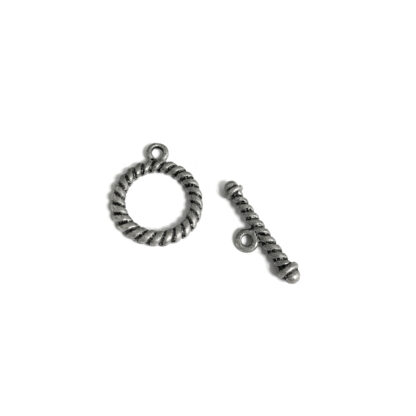 Silvery metal round twisting toggle clasp - size 18 x 21 mm