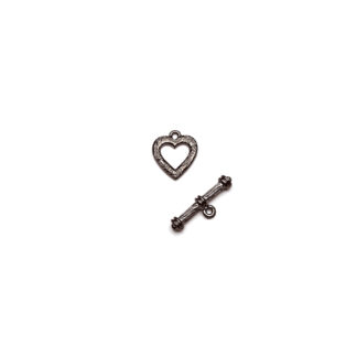 Dark grey metal heart toggle clasp - size 15 x 20 mm