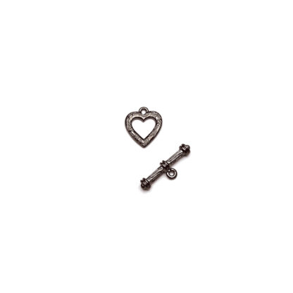 Dark grey metal heart toggle clasp - size 15 x 20 mm