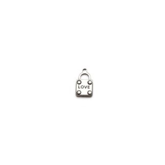 Silvery metal LOVE padlock pendants - size 11 x 20 mm - 2 pieces