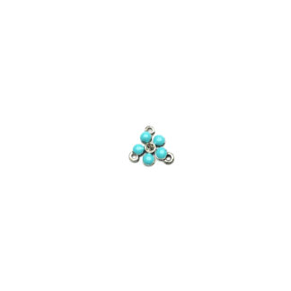 Bluish light green flower triangular silvery metal connector - size 14 mm