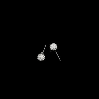 Clear rhinestones white round silvery metal earring studs - size 8 x 20 mm - 2 pieces