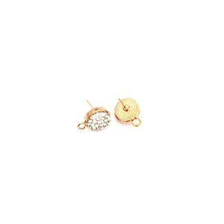 Iridescent clear rhinestones dome golden metal pendant earring studs - size 7 x 19 mm - 2 pieces
