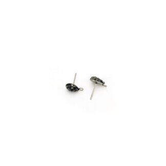 Dark grey rhinestones silvery metal drop pendant earring studs - size 7 x 14 mm - 2 pieces