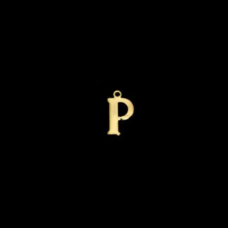Golden metal letter P pendants - size 9 x 15 mm - 5 pieces