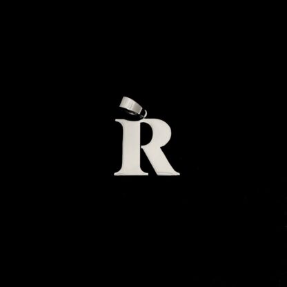 Silvery metal letter R pendant - size 22 x 32 mm