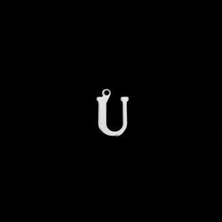Silvery metal letter U pendant - size 9 x 15 mm - 5 pieces