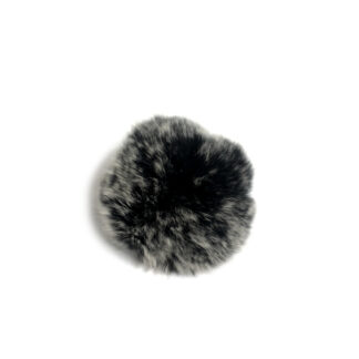 White and black rabbit fur ball with elastic loop - size 60 mm