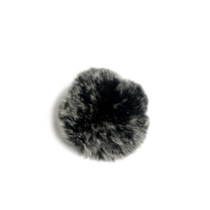 White and black rabbit fur ball with elastic loop - size 60 mm