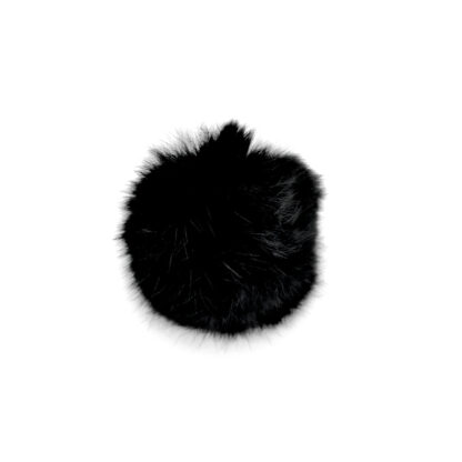 Black rabbit fur ball with white elastic loop - size 60 mm